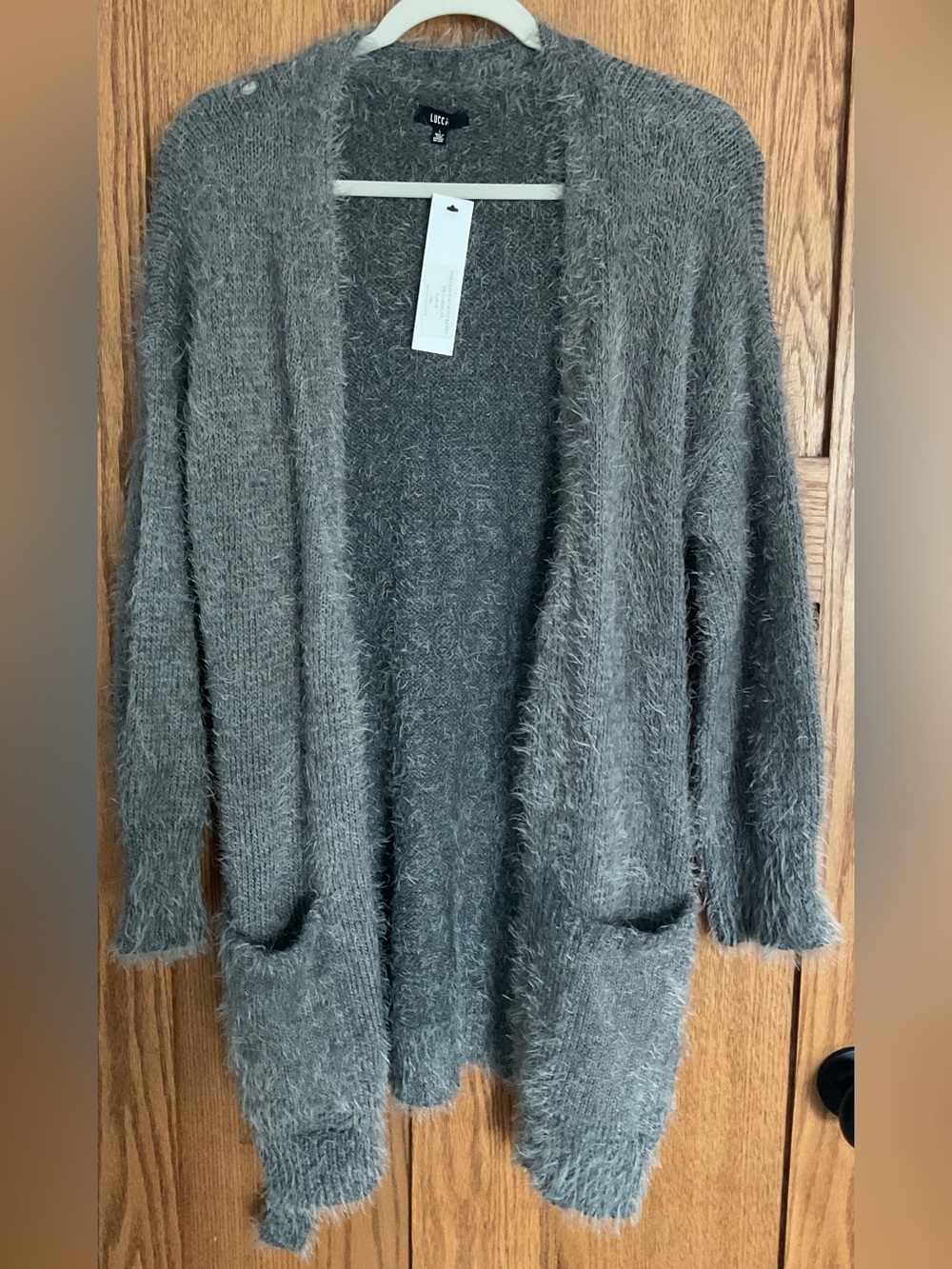 NWT Women’s Fuzzy Open-Front Cardigan Sweater in Gray - Soft Layering Grey